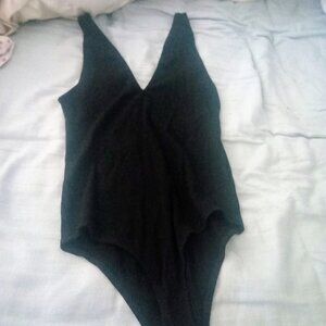 Reformation Black Ribbed Bodysuit